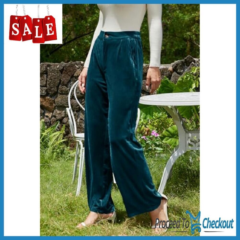 Stretchy Velvet Wide Leg Palazzo Pants High Waisted Dressy Casual - Picture 6 of 8